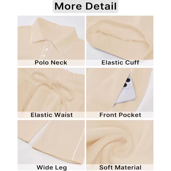 GRAPENT Sweatsuits Two Piece Sets for Women High Wasited Wide Leg Pants Fleece Button Pullover Sweatshirt Lounge OutfitsBeige