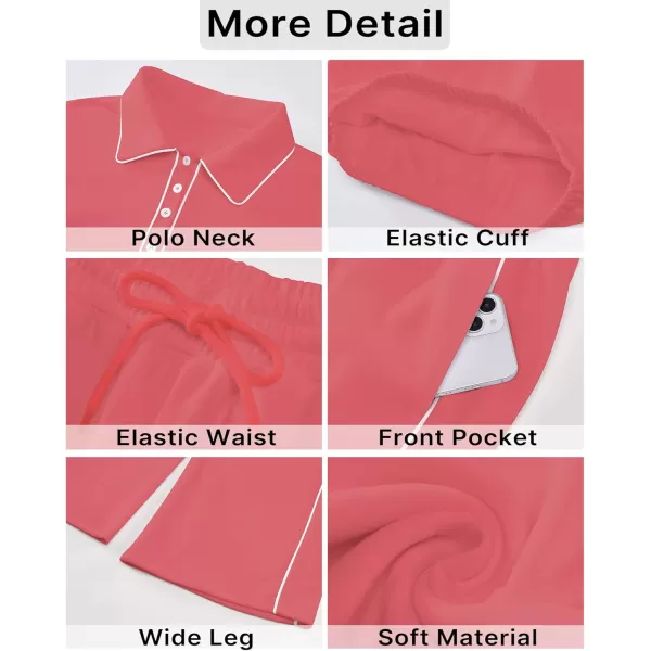 GRAPENT Sweatsuits Two Piece Sets for Women High Wasited Wide Leg Pants Fleece Button Pullover Sweatshirt Lounge OutfitsCoral