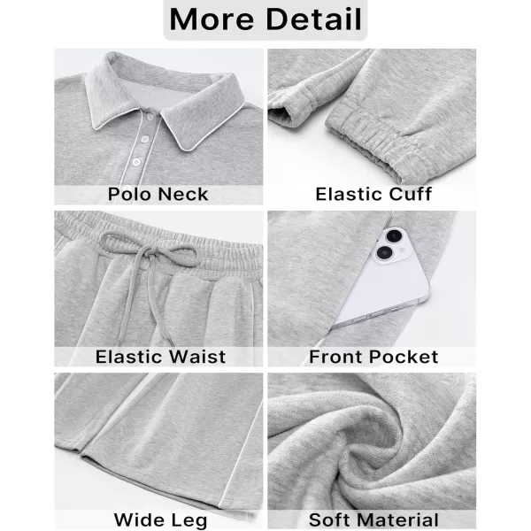 GRAPENT Sweatsuits Two Piece Sets for Women High Wasited Wide Leg Pants Fleece Button Pullover Sweatshirt Lounge OutfitsHeather Gray