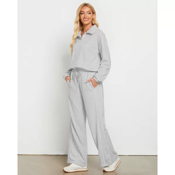 GRAPENT Sweatsuits Two Piece Sets for Women High Wasited Wide Leg Pants Fleece Button Pullover Sweatshirt Lounge OutfitsHeather Gray