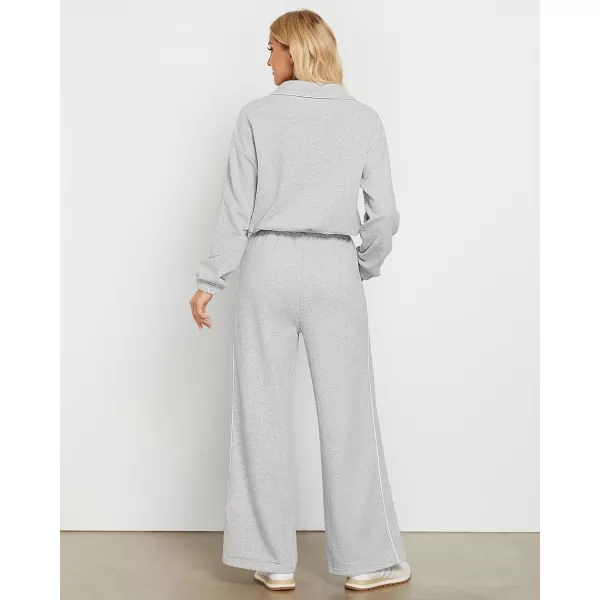 GRAPENT Sweatsuits Two Piece Sets for Women High Wasited Wide Leg Pants Fleece Button Pullover Sweatshirt Lounge OutfitsHeather Gray