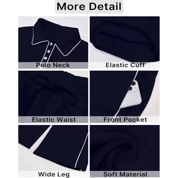 GRAPENT Sweatsuits Two Piece Sets for Women High Wasited Wide Leg Pants Fleece Button Pullover Sweatshirt Lounge OutfitsNavy Blue
