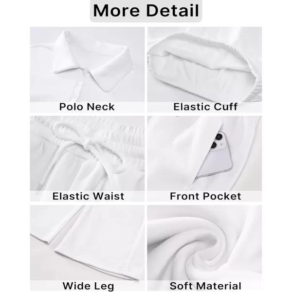GRAPENT Sweatsuits Two Piece Sets for Women High Wasited Wide Leg Pants Fleece Button Pullover Sweatshirt Lounge OutfitsWhite