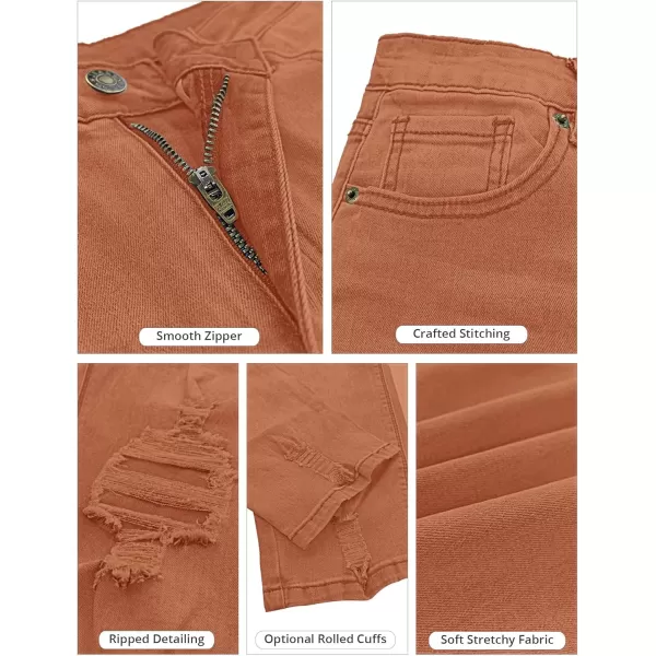 GRAPENT Womens Casual High Waisted Mom Jeans Ripped Stretchy Tapered Denim PantsAmber Brown