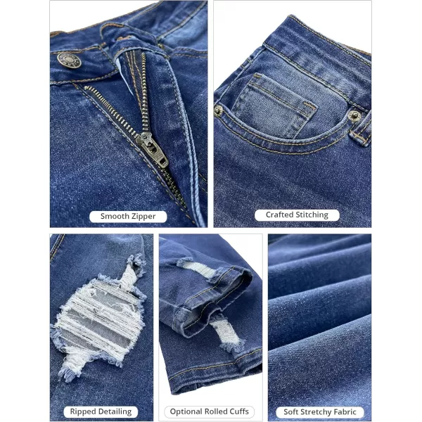 GRAPENT Womens Casual High Waisted Mom Jeans Ripped Stretchy Tapered Denim PantsAstro Indigo Blue