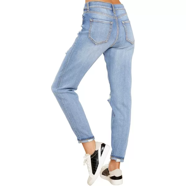 GRAPENT Womens Casual High Waisted Mom Jeans Ripped Stretchy Tapered Denim PantsBallad Blue