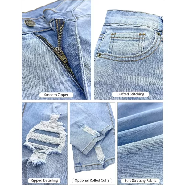 GRAPENT Womens Casual High Waisted Mom Jeans Ripped Stretchy Tapered Denim PantsBallad Blue