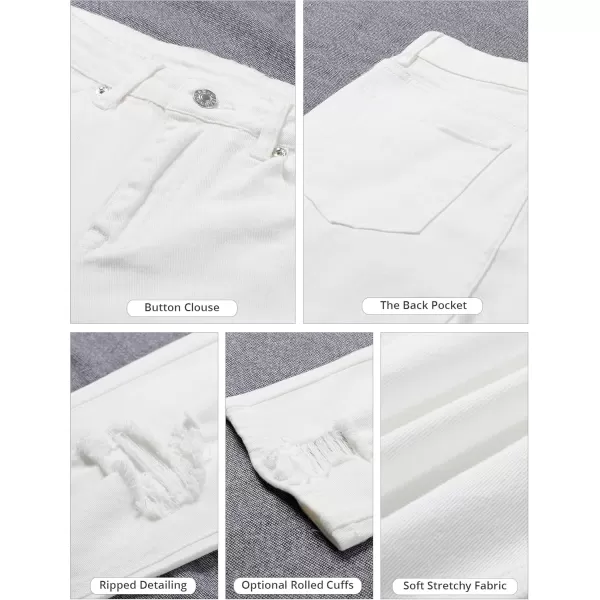 GRAPENT Womens Casual High Waisted Mom Jeans Ripped Stretchy Tapered Denim PantsBrilliant White