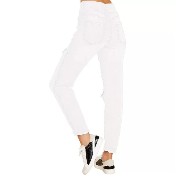 GRAPENT Womens Casual High Waisted Mom Jeans Ripped Stretchy Tapered Denim PantsFront 2 Buttonsclean White