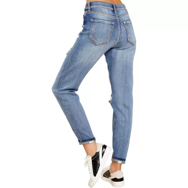 GRAPENT Womens Casual High Waisted Mom Jeans Ripped Stretchy Tapered Denim PantsHawaii Ocean Blue