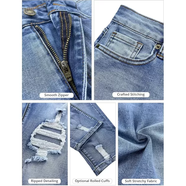 GRAPENT Womens Casual High Waisted Mom Jeans Ripped Stretchy Tapered Denim PantsHawaii Ocean Blue