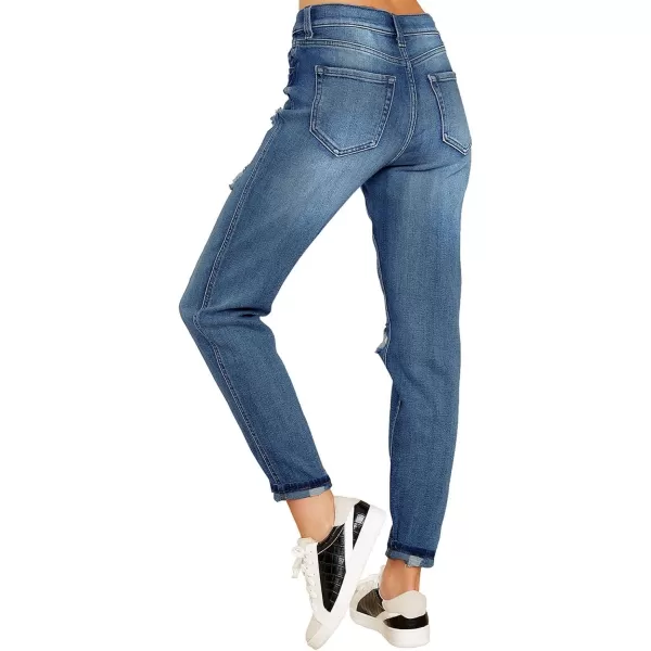GRAPENT Womens Casual High Waisted Mom Jeans Ripped Stretchy Tapered Denim PantsLapis Air Blue