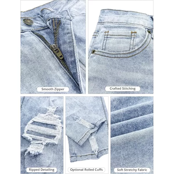 GRAPENT Womens Casual High Waisted Mom Jeans Ripped Stretchy Tapered Denim PantsRoadknight Blue Snow Wash