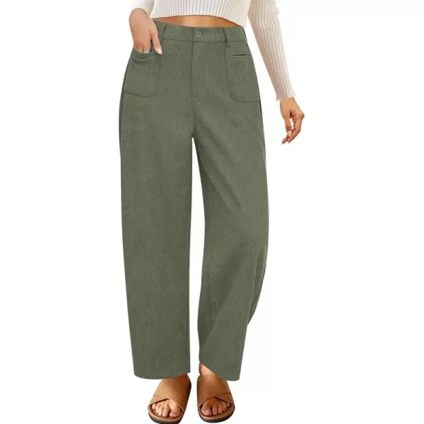GRAPENT Barrel Pants for Women High Waisted Corduroy Elastic Waist Trendy Loose Casual Fall Trousers Pants with PocketsArmy Green