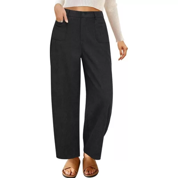 GRAPENT Barrel Pants for Women High Waisted Corduroy Elastic Waist Trendy Loose Casual Fall Trousers Pants with PocketsBlack