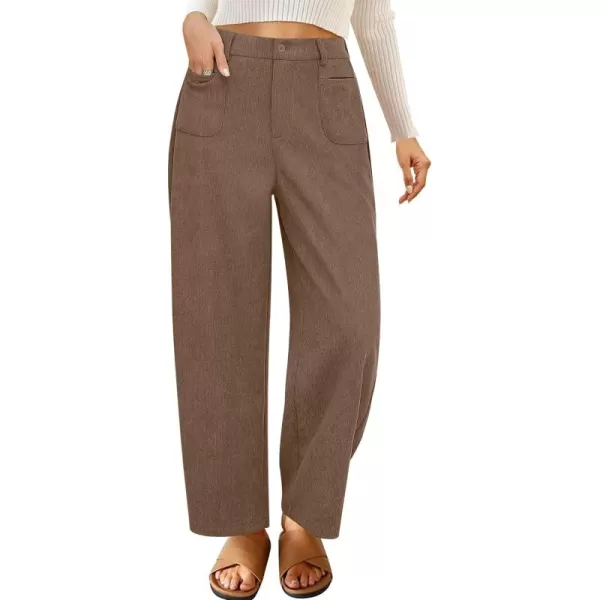 GRAPENT Barrel Pants for Women High Waisted Corduroy Elastic Waist Trendy Loose Casual Fall Trousers Pants with PocketsBrown