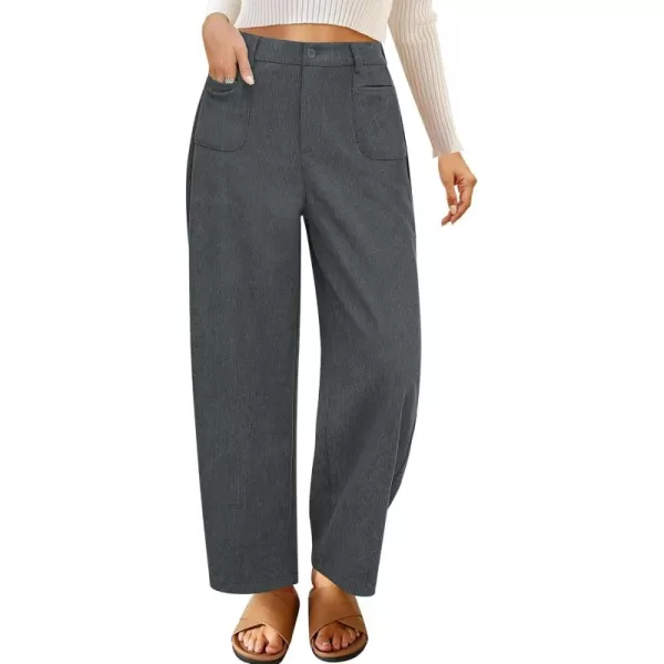 GRAPENT Barrel Pants for Women High Waisted Corduroy Elastic Waist Trendy Loose Casual Fall Trousers Pants with PocketsDark Gray