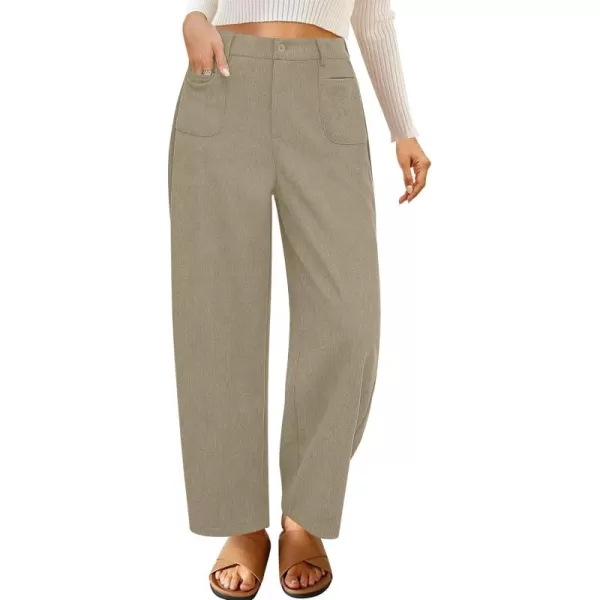 GRAPENT Barrel Pants for Women High Waisted Corduroy Elastic Waist Trendy Loose Casual Fall Trousers Pants with PocketsKhaki