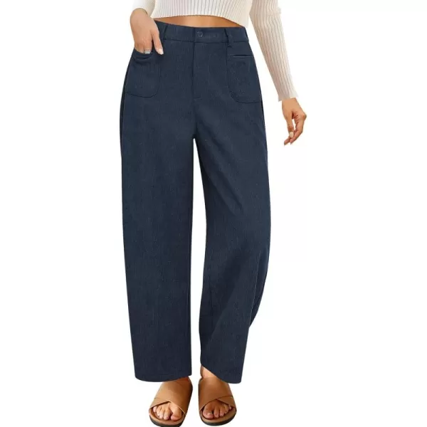 GRAPENT Barrel Pants for Women High Waisted Corduroy Elastic Waist Trendy Loose Casual Fall Trousers Pants with PocketsNavy Blue