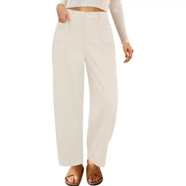 GRAPENT Barrel Pants for Women High Waisted Corduroy Elastic Waist Trendy Loose Casual Fall Trousers Pants with PocketsTurtledove