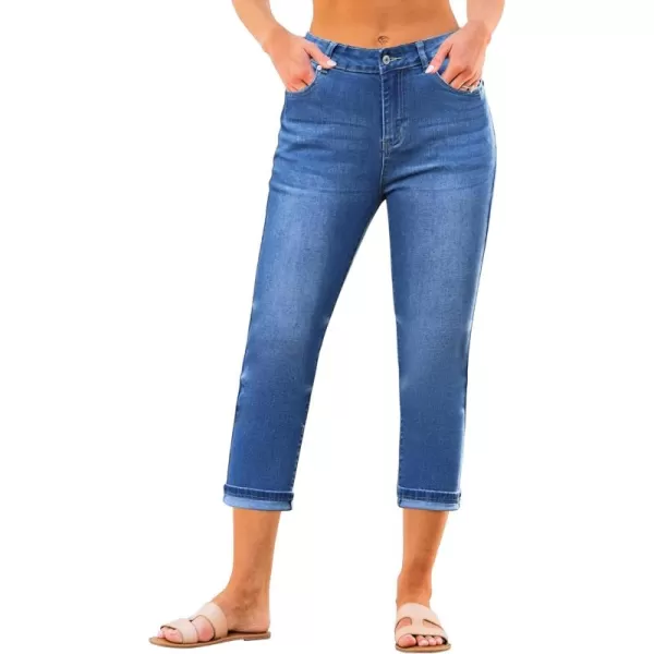 GRAPENT Capris Jeans for Women High Waisted Skinny Stretchy Denim Capri Pants Casual Cropped Jeggings TrousersClassic Blue