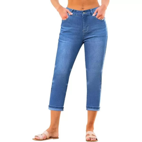 GRAPENT Capris Jeans for Women High Waisted Skinny Stretchy Denim Capri Pants Casual Cropped Jeggings TrousersMedium Blue