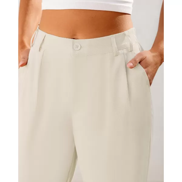 imageGRAPENT Capri Dress Pants for Women High Waisted Pleated Lightweight Straight Leg Elastic Wasit Crop Trousers Work PantsBeige