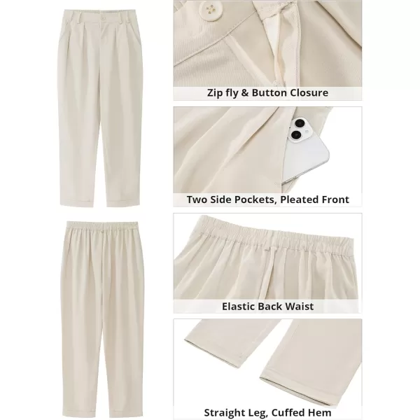 imageGRAPENT Capri Dress Pants for Women High Waisted Pleated Lightweight Straight Leg Elastic Wasit Crop Trousers Work PantsBeige