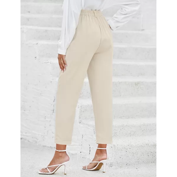 imageGRAPENT Capri Dress Pants for Women High Waisted Pleated Lightweight Straight Leg Elastic Wasit Crop Trousers Work PantsBeige