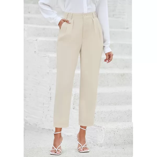 imageGRAPENT Capri Dress Pants for Women High Waisted Pleated Lightweight Straight Leg Elastic Wasit Crop Trousers Work PantsBeige