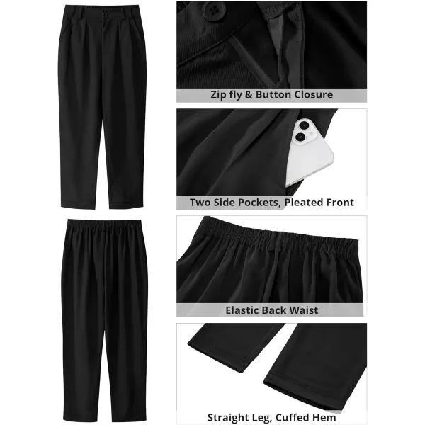 imageGRAPENT Capri Dress Pants for Women High Waisted Pleated Lightweight Straight Leg Elastic Wasit Crop Trousers Work PantsBlack