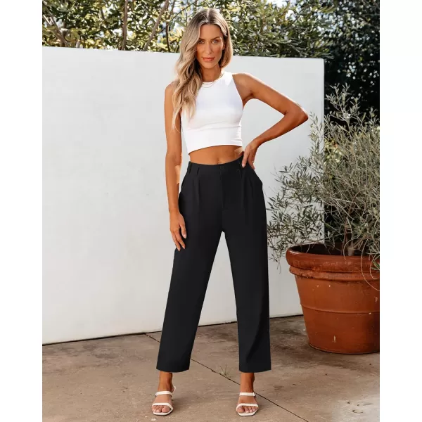 imageGRAPENT Capri Dress Pants for Women High Waisted Pleated Lightweight Straight Leg Elastic Wasit Crop Trousers Work PantsBlack