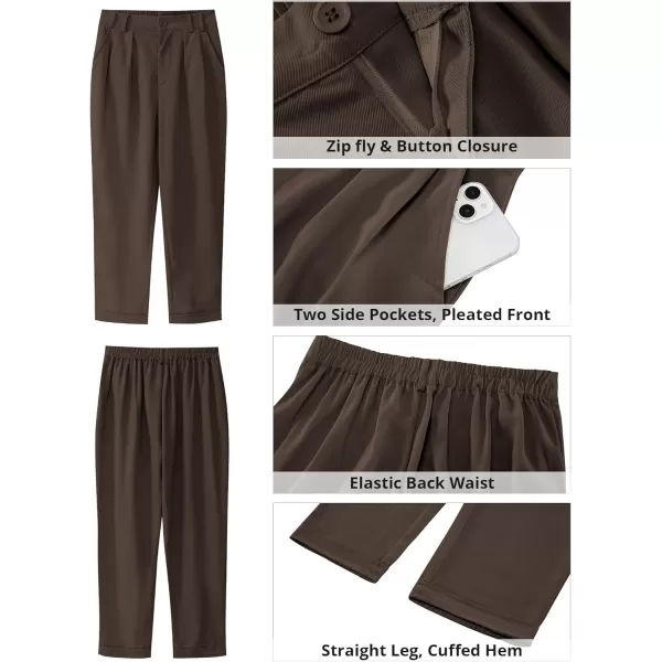 imageGRAPENT Capri Dress Pants for Women High Waisted Pleated Lightweight Straight Leg Elastic Wasit Crop Trousers Work PantsChocolate Brown