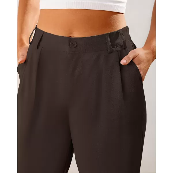 imageGRAPENT Capri Dress Pants for Women High Waisted Pleated Lightweight Straight Leg Elastic Wasit Crop Trousers Work PantsChocolate Brown