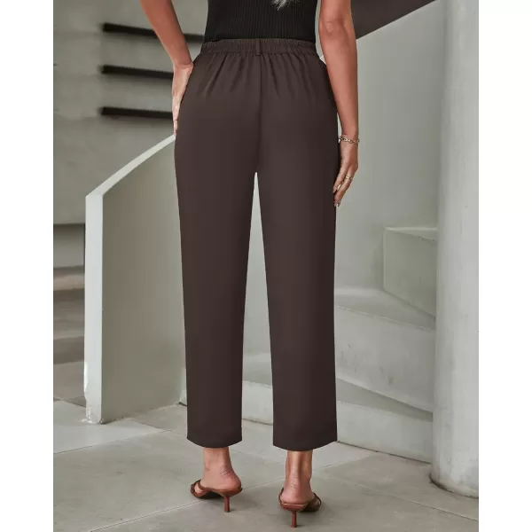 imageGRAPENT Capri Dress Pants for Women High Waisted Pleated Lightweight Straight Leg Elastic Wasit Crop Trousers Work PantsChocolate Brown