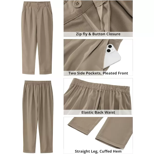 imageGRAPENT Capri Dress Pants for Women High Waisted Pleated Lightweight Straight Leg Elastic Wasit Crop Trousers Work PantsKhaki