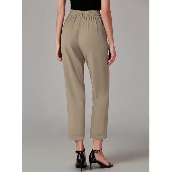imageGRAPENT Capri Dress Pants for Women High Waisted Pleated Lightweight Straight Leg Elastic Wasit Crop Trousers Work PantsKhaki