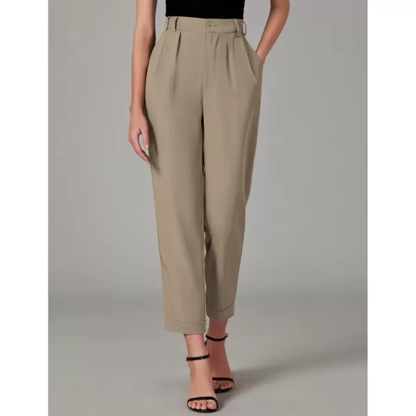 imageGRAPENT Capri Dress Pants for Women High Waisted Pleated Lightweight Straight Leg Elastic Wasit Crop Trousers Work PantsKhaki