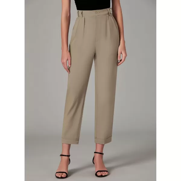 imageGRAPENT Capri Dress Pants for Women High Waisted Pleated Lightweight Straight Leg Elastic Wasit Crop Trousers Work PantsKhaki