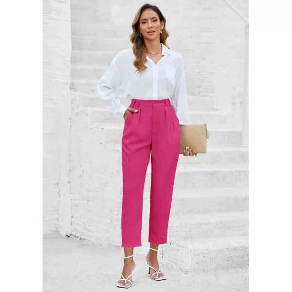 imageGRAPENT Capri Dress Pants for Women High Waisted Pleated Lightweight Straight Leg Elastic Wasit Crop Trousers Work PantsMagenta