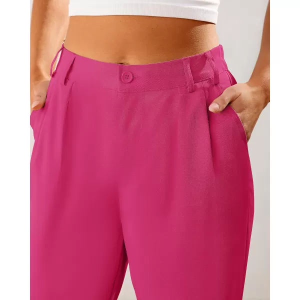 imageGRAPENT Capri Dress Pants for Women High Waisted Pleated Lightweight Straight Leg Elastic Wasit Crop Trousers Work PantsMagenta
