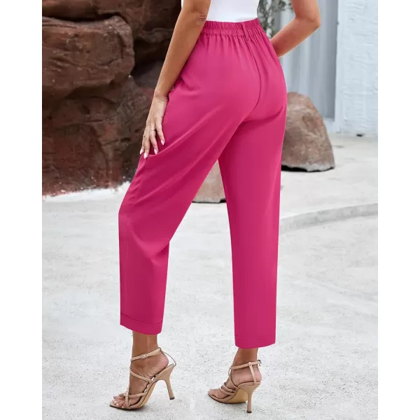 imageGRAPENT Capri Dress Pants for Women High Waisted Pleated Lightweight Straight Leg Elastic Wasit Crop Trousers Work PantsMagenta