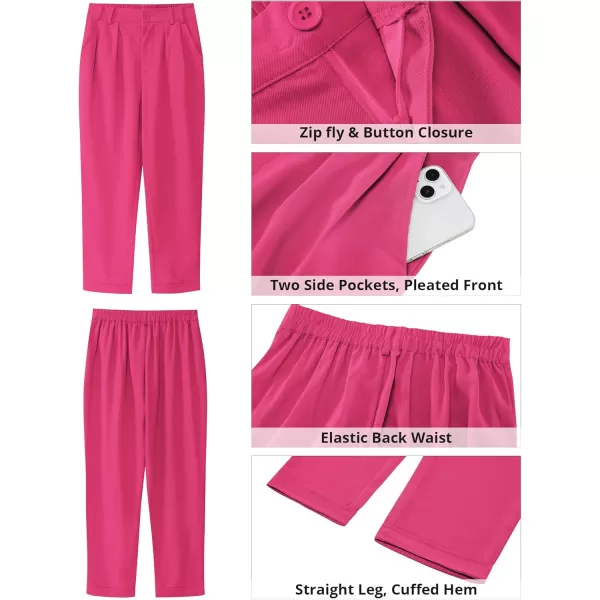 imageGRAPENT Capri Dress Pants for Women High Waisted Pleated Lightweight Straight Leg Elastic Wasit Crop Trousers Work PantsMagenta