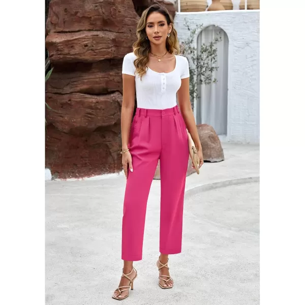 imageGRAPENT Capri Dress Pants for Women High Waisted Pleated Lightweight Straight Leg Elastic Wasit Crop Trousers Work PantsMagenta