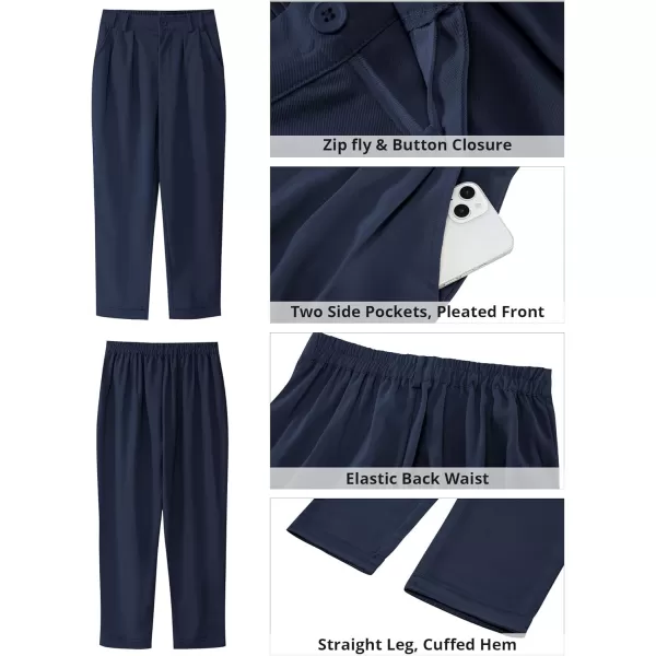 imageGRAPENT Capri Dress Pants for Women High Waisted Pleated Lightweight Straight Leg Elastic Wasit Crop Trousers Work PantsNavy Blue
