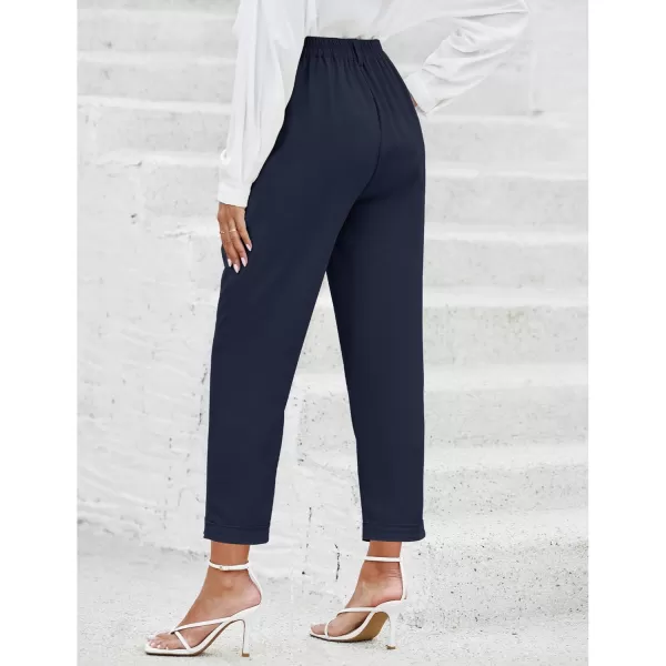 imageGRAPENT Capri Dress Pants for Women High Waisted Pleated Lightweight Straight Leg Elastic Wasit Crop Trousers Work PantsNavy Blue