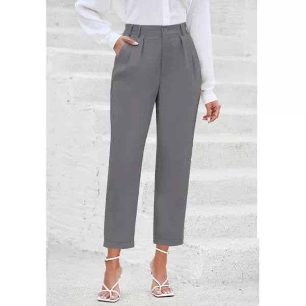 imageGRAPENT Capri Dress Pants for Women High Waisted Pleated Lightweight Straight Leg Elastic Wasit Crop Trousers Work PantsTitanium Gray