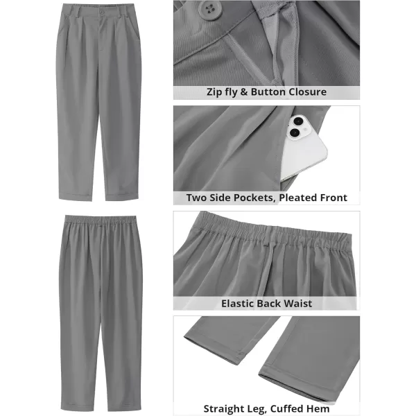 imageGRAPENT Capri Dress Pants for Women High Waisted Pleated Lightweight Straight Leg Elastic Wasit Crop Trousers Work PantsTitanium Gray
