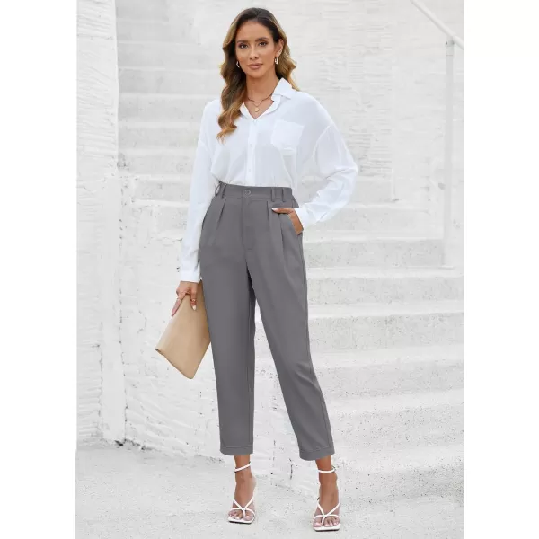 imageGRAPENT Capri Dress Pants for Women High Waisted Pleated Lightweight Straight Leg Elastic Wasit Crop Trousers Work PantsTitanium Gray