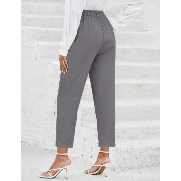 imageGRAPENT Capri Dress Pants for Women High Waisted Pleated Lightweight Straight Leg Elastic Wasit Crop Trousers Work PantsTitanium Gray